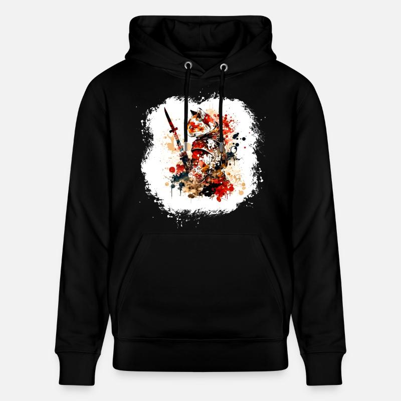 Samurai Katze Rot Schwarz - Stanley/Stella Unisex Bio-Hoodie CRUISER  - Schwarz