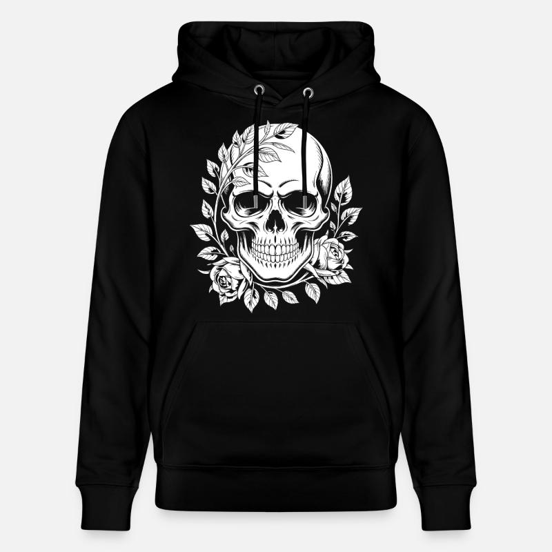 Crâne avec couronne de fleurs - Sweat à capuche bio CRUISER Stanley/Stella Unisexe - noir