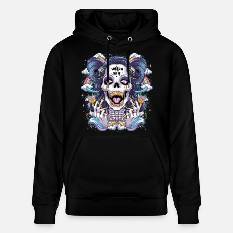 Crâne de squelette scintillant avec arc-en-ciel - Sweat à capuche bio CRUISER Stanley/Stella Unisexe - noir