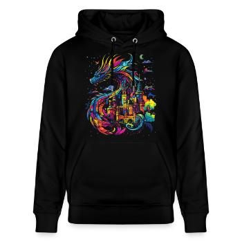 Château du Dragon Fantasy Mythologie Magique Créature - Sweat à capuche bio CRUISER Stanley/Stella Unisexe - noir - Devant - Alina (178cm) & Michal (187cm)
