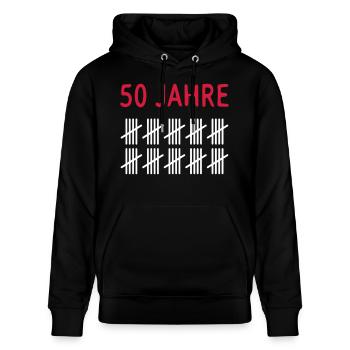 50 Jahre - Stanley/Stella Unisex Bio-Hoodie CRUISER  - Schwarz - Vorne - Alina (178cm) & Michal (187cm)