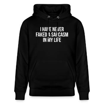 Grappige nooit vervalst Sarcasme geschenk T-shirt - Stanley/Stella Uniseks bio-hoodie CRUISER  - zwart - Voor - Alina (178cm) & Michal (187cm)