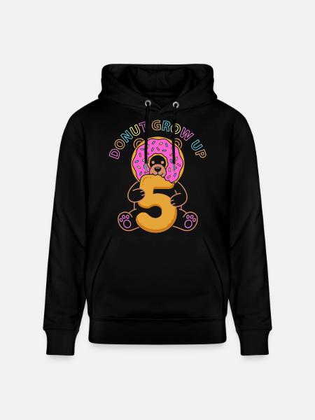 Donut Grow Up 5th Birthday Bear - Stanley/Stella CRUISER Unisex Organic Hoodie - black