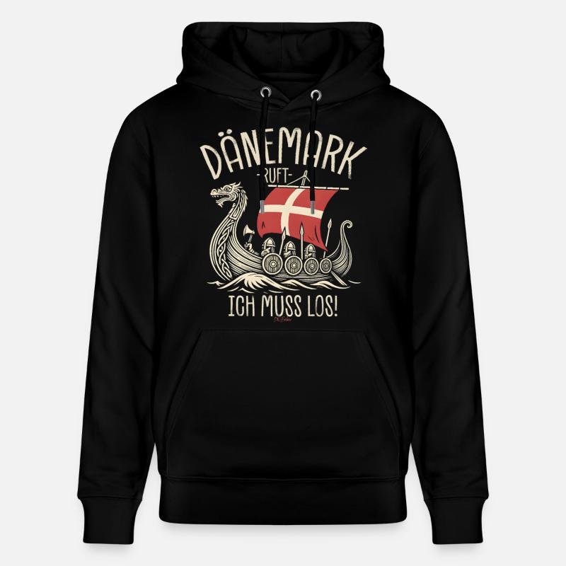 Dänemark ruft ich muss los Spruch - Stanley/Stella Unisex Bio-Hoodie CRUISER  - Schwarz