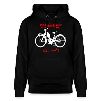 NSU Quickly Mofa Kult - Stanley/Stella Unisex Bio-Hoodie CRUISER  - Schwarz - Vorne - Alina (178cm) & Michal (187cm)