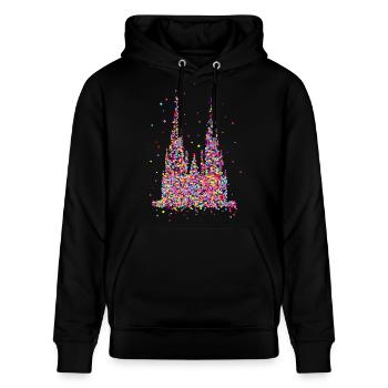 Kölner Dom, Konfetti - Stanley/Stella Unisex Bio-Hoodie CRUISER  - Schwarz - Vorne - Alina (178cm) & Michal (187cm)