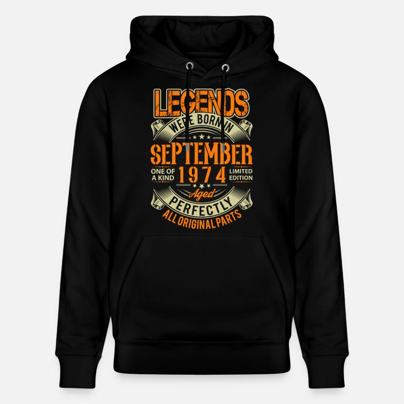 1974 Septembre Légende d’anniversaire - Sweat à capuche bio CRUISER Stanley/Stella Unisexe - noir