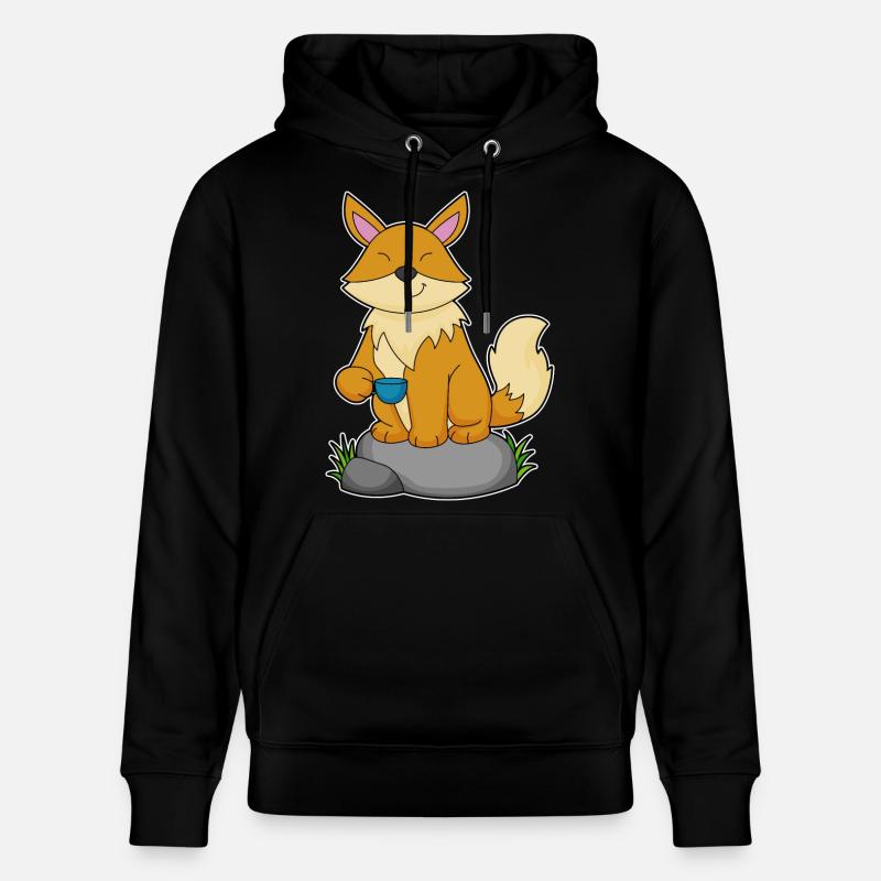 Fuchs mit Kaffeetasse - Stanley/Stella Unisex Bio-Hoodie CRUISER  - Schwarz