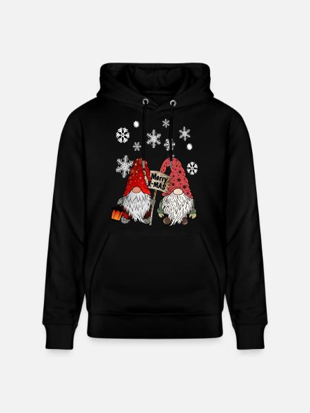 Gnome Christmas Elves with Snowflakes - Stanley/Stella CRUISER Unisex Organic Hoodie - black