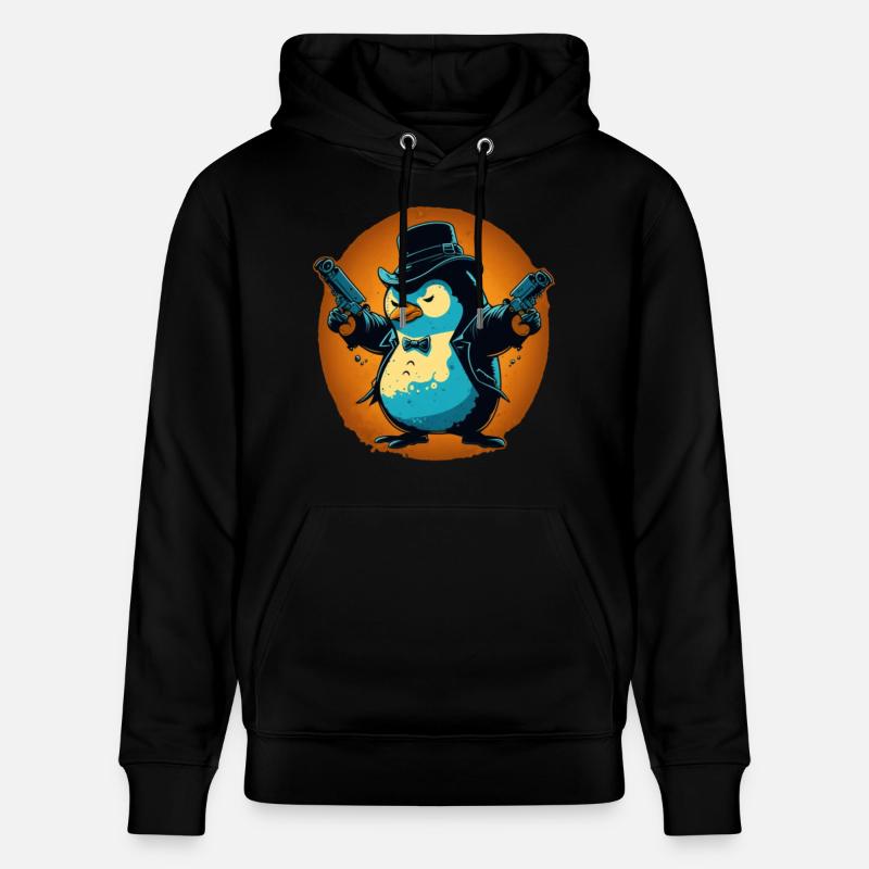 Pingouin avec pistolets et chapeau - Sweat à capuche bio CRUISER Stanley/Stella Unisexe - noir