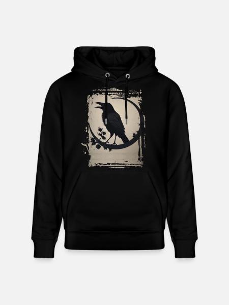 Raven sitting on branch - Stanley/Stella CRUISER Unisex Organic Hoodie - black