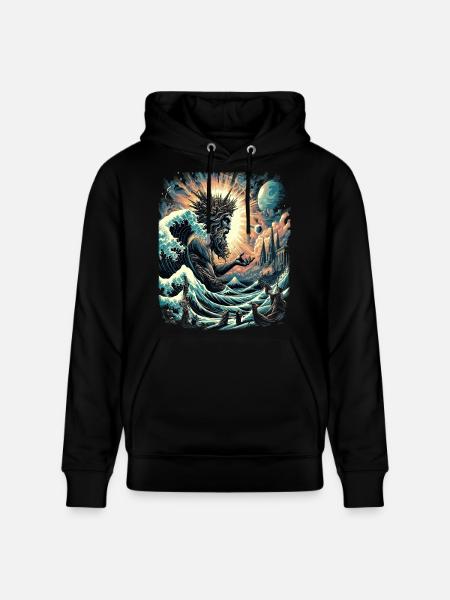 La Grande Onda di Poseidone al largo di Kanagawa - Felpa con cappuccio ecologica unisex CRUISER di Stanley/Stella - nero