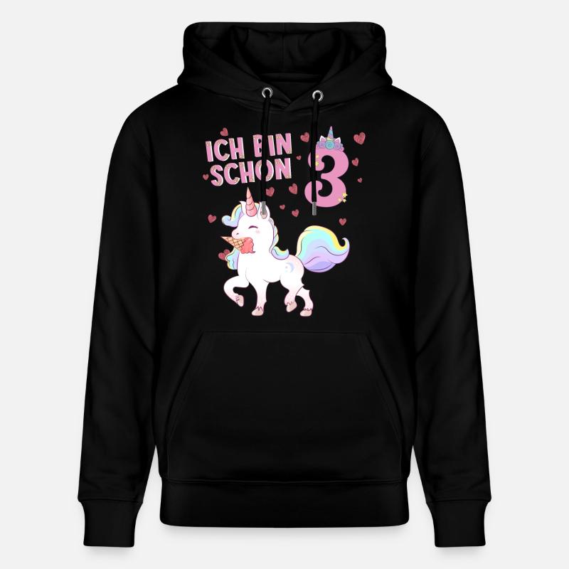 ich bin schon 3 - einhorn - Stanley/Stella Unisex Bio-Hoodie CRUISER  - Schwarz