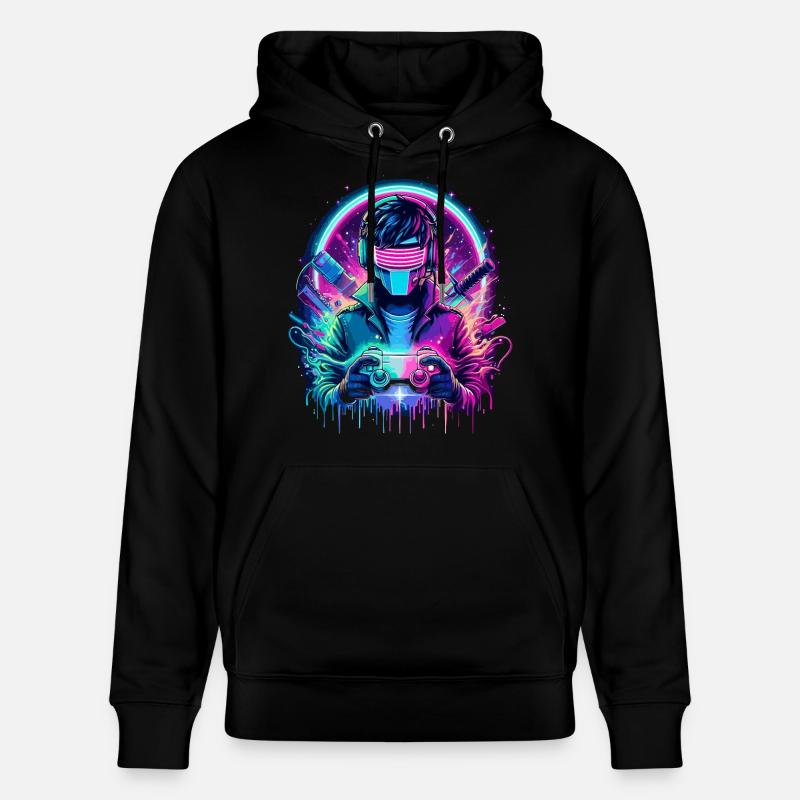 Neon Cyber Controller - Retro Gaming Power - Stanley/Stella Unisex Bio-Hoodie CRUISER  - Schwarz