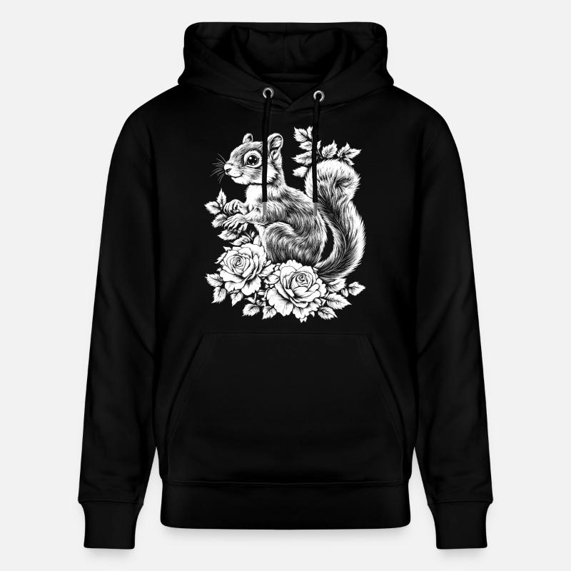 Hörnchen Rose Blumen Ästhetik Eichhörnchen - Stanley/Stella Unisex Bio-Hoodie CRUISER  - Schwarz
