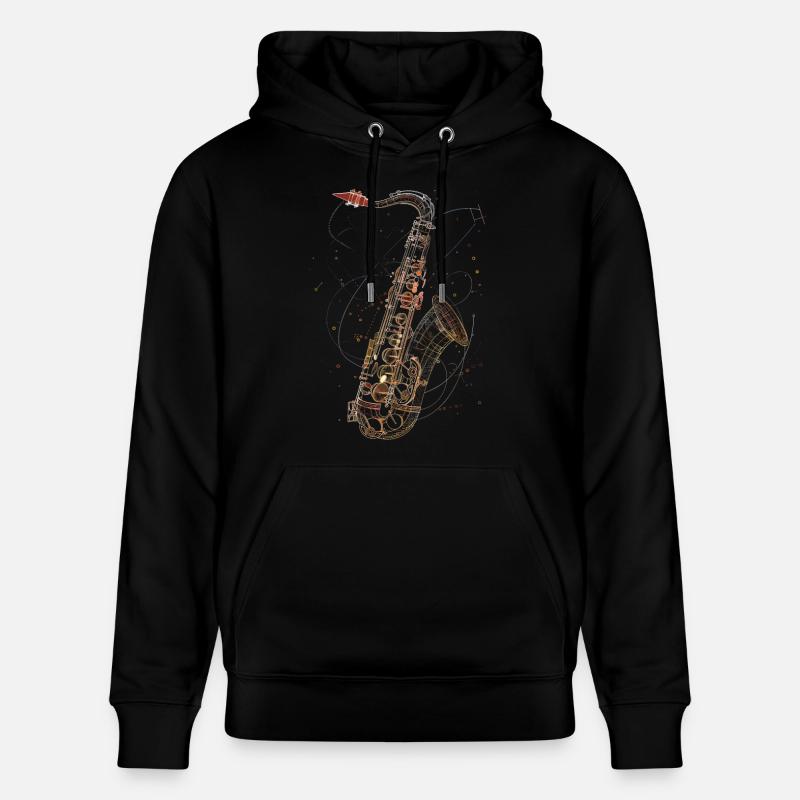 Dessin au trait de saxophone - Sweat à capuche bio CRUISER Stanley/Stella Unisexe - noir