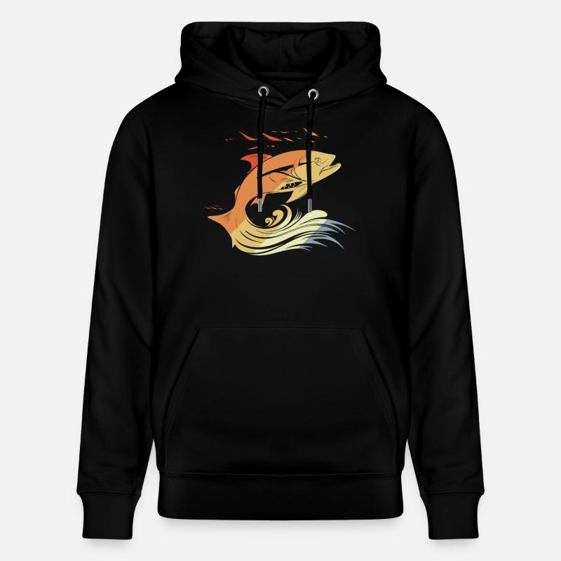 Dessin de poisson style rétro - Sweat à capuche bio CRUISER Stanley/Stella Unisexe - noir