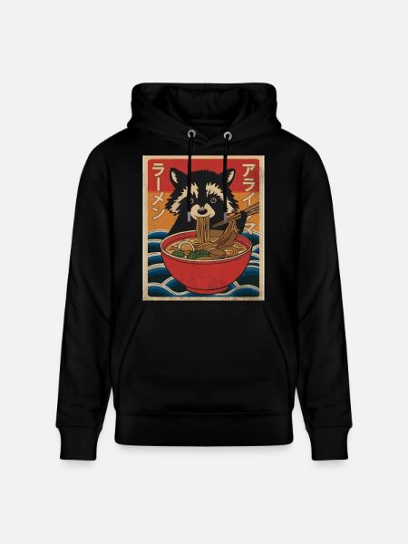 Kawaii Raccoon Ramen Funny Japanese Anime - Stanley/Stella CRUISER Unisex Organic Hoodie - black