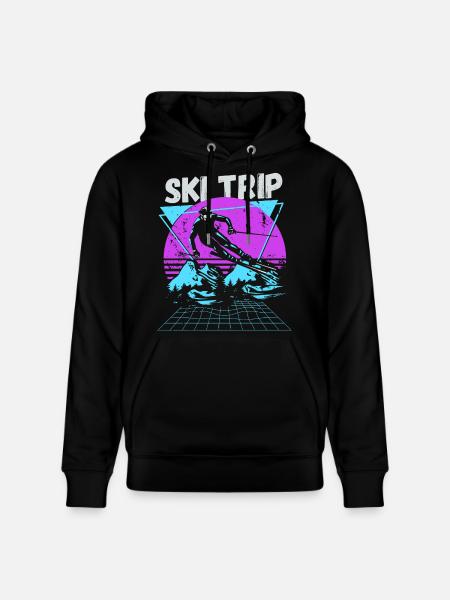 Retro Ski Trip Neon Graphic - Stanley/Stella CRUISER Unisex Organic Hoodie - black