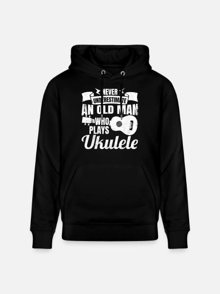 Never underestimate old ukulele players - Stanley/Stella CRUISER Unisex Organic Hoodie - black