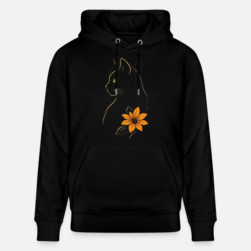 Chat Dessiné Fleur - Sweat à capuche bio CRUISER Stanley/Stella Unisexe - noir
