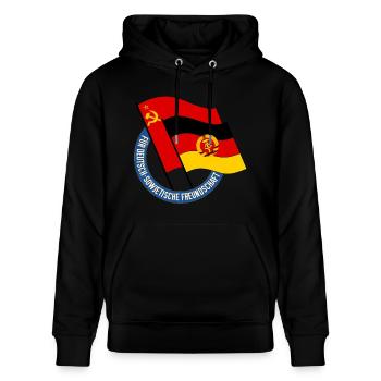 DSF Deutsch Sowjetische Freundschaft DDR Ostalgie - Stanley/Stella Unisex Bio-Hoodie CRUISER  - Schwarz - Vorne - Alina (178cm) & Michal (187cm)