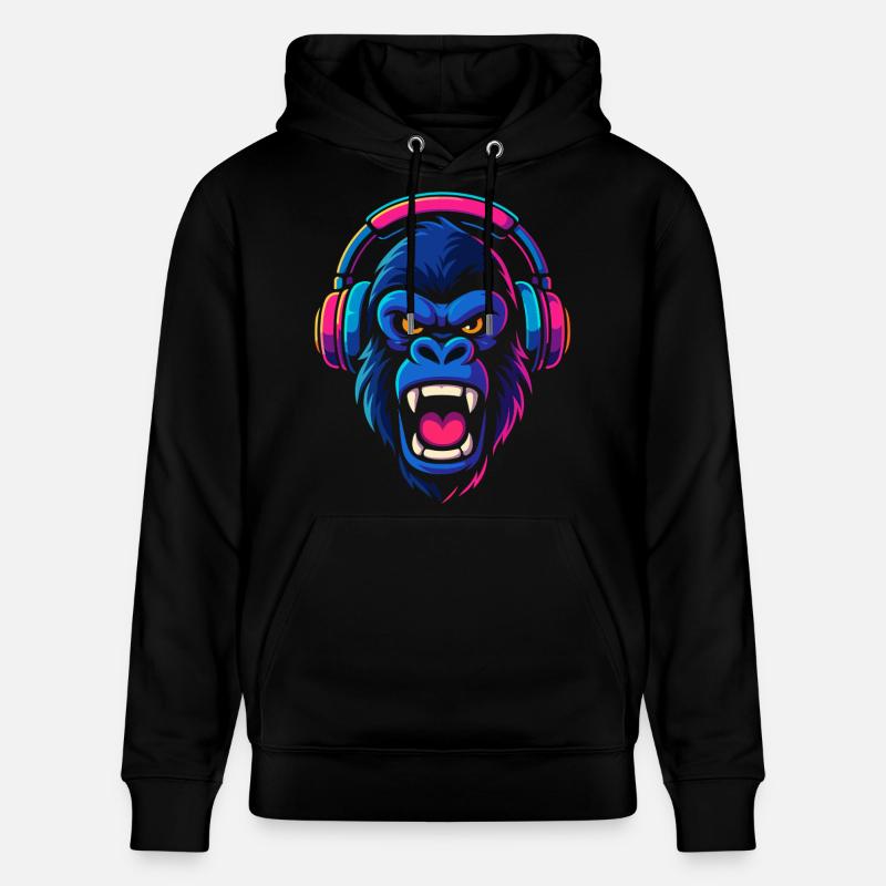 Neon Gorilla mit Kopfhörern - Stanley/Stella Unisex Bio-Hoodie CRUISER  - Schwarz
