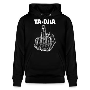 Ta-Daa Mittelfinger Sarkasmus Humor - Stanley/Stella Unisex Bio-Hoodie CRUISER  - Schwarz - Vorne - Alina (178cm) & Michal (187cm)