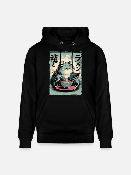 Funny frog, grumpy, Japanese art, ramen - Stanley/Stella CRUISER Unisex Organic Hoodie - black