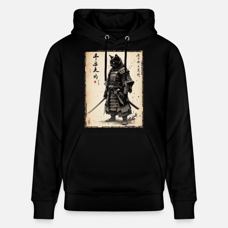 Samurai Katze, Japanischer Krieger & Kämpfer - Stanley/Stella Unisex Bio-Hoodie CRUISER  - Schwarz
