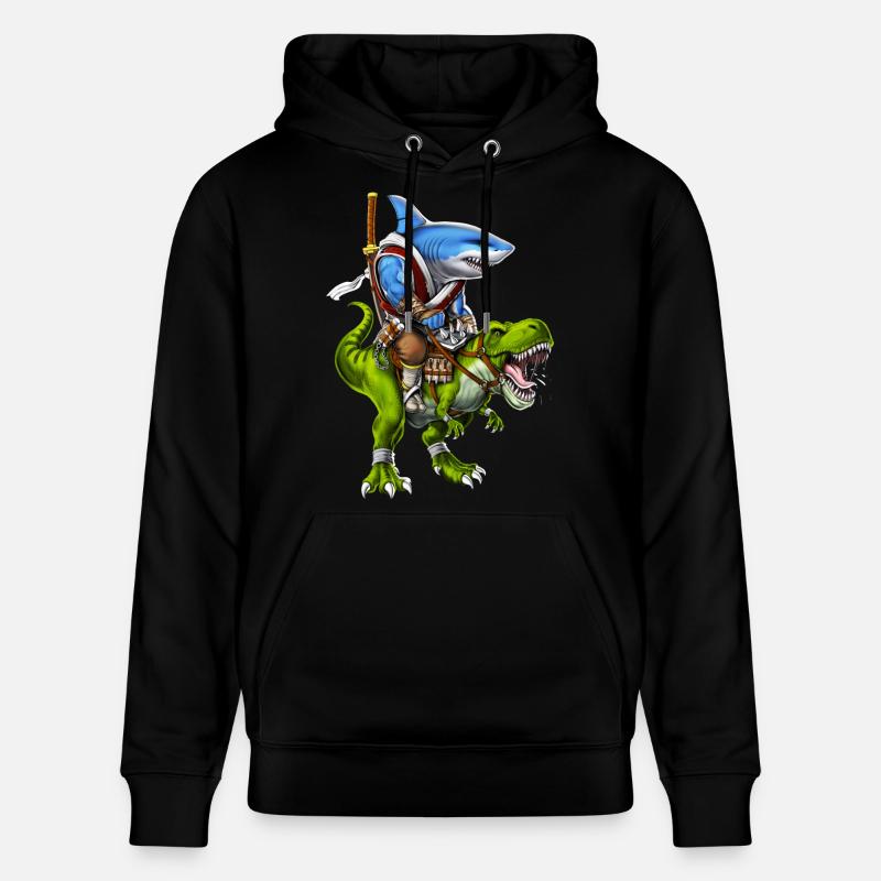 Shark Samurai Riding T-Rex Dinosaur - Stanley/Stella CRUISER Unisex Organic Hoodie - black