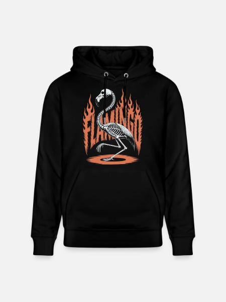 Flamingo Flames Skeleton Halloween - Stanley/Stella CRUISER Unisex Organic Hoodie - black