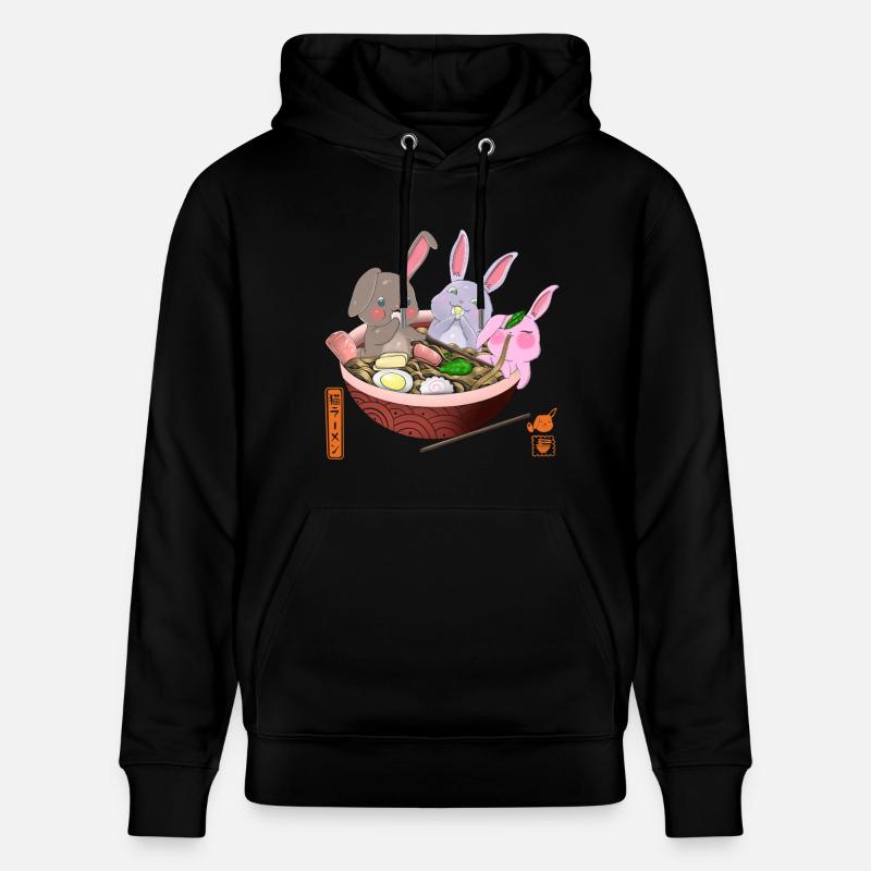 Lapins Kawaii mangeant des ramen - Sweat à capuche bio CRUISER Stanley/Stella Unisexe - noir