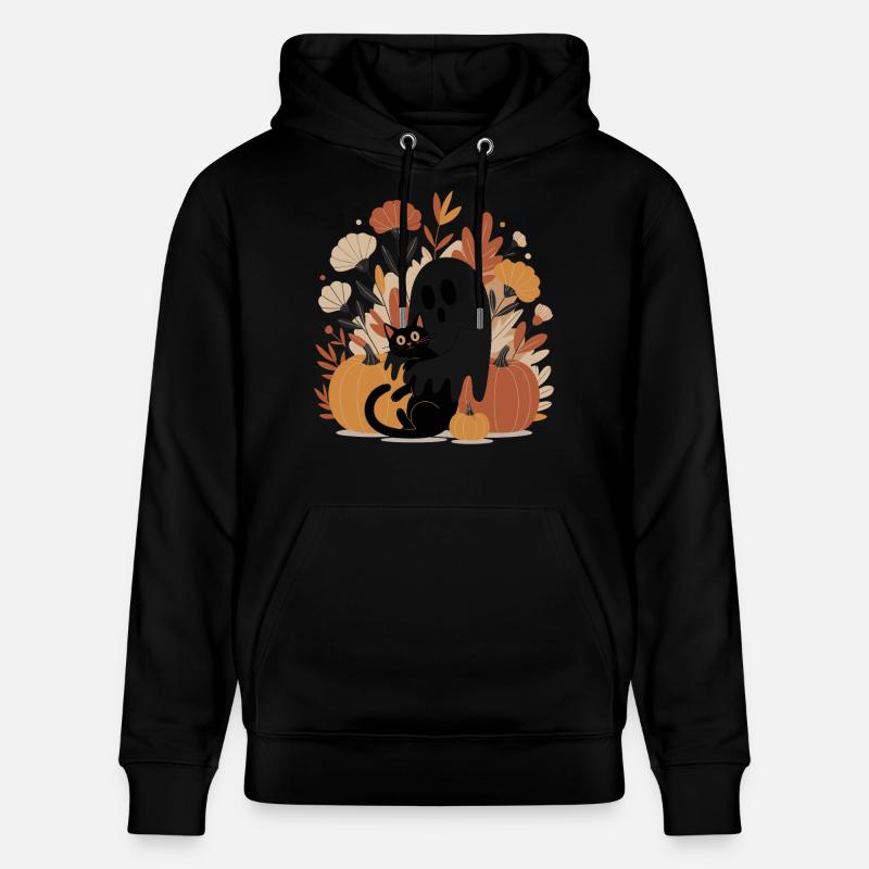 Chat citrouille fantôme mignon Halloween automne - Sweat à capuche bio CRUISER Stanley/Stella Unisexe - noir