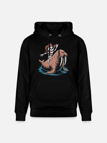 Skeleton cowboy on walrus - Stanley/Stella CRUISER Unisex Organic Hoodie - black