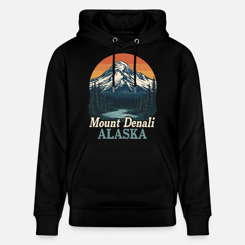 Mont Denali, Alaska, paysage rétro - Sweat à capuche bio CRUISER Stanley/Stella Unisexe - noir