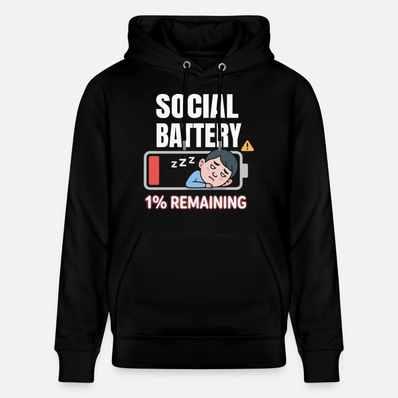 Batterie sociale 1 % Repos - Sweat à capuche bio CRUISER Stanley/Stella Unisexe - noir