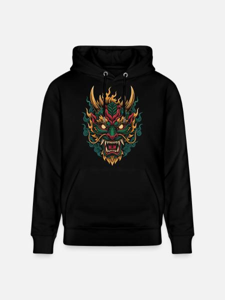Fiery Dragon Mask | Mythical Flame Beast - Stanley/Stella CRUISER Unisex Organic Hoodie - black