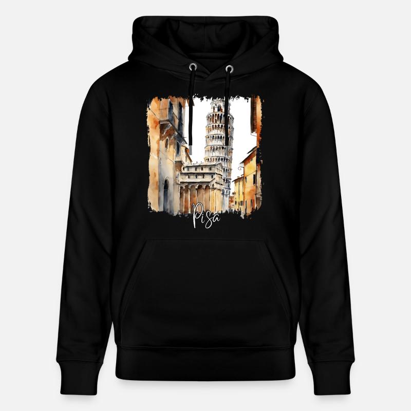 Aquarelle de Pise, Pise Italie - Sweat à capuche bio CRUISER Stanley/Stella Unisexe - noir