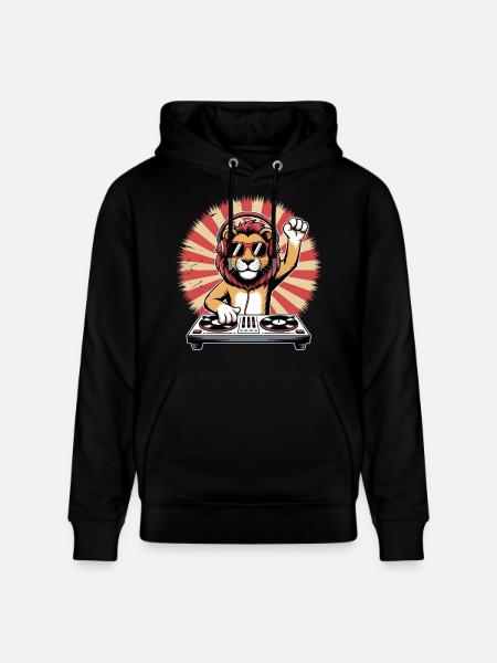 Lion DJ with headphones - Stanley/Stella CRUISER Unisex Organic Hoodie - black