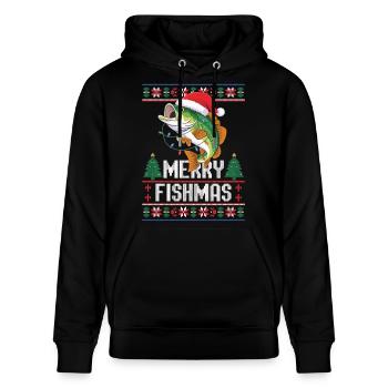 Weihnachts-Shirt für Angler – Merry Fishmas - Stanley/Stella Unisex Bio-Hoodie CRUISER  - Schwarz - Vorne - Alina (178cm) & Michal (187cm)