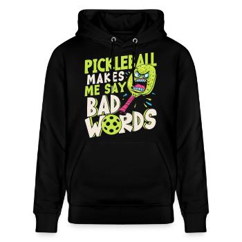 Pickleball Bringt Mich Dazu, Schlechte Worte Zu - Stanley/Stella Unisex Bio-Hoodie CRUISER  - Schwarz - Vorne - Alina (178cm) & Michal (187cm)