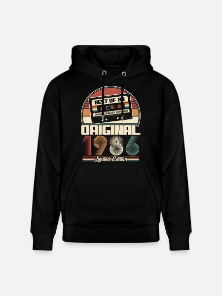 1986 Vintage Vintage syntymäpäivä retro lahja - Stanley/Stella CRUISER unisex luomuhuppari - musta