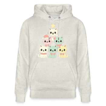 Katzen Weihnachtsbaum – Niedliches Xmas Katzen - Stanley/Stella Unisex Bio-Hoodie CRUISER  - Beige meliert - Vorne - Alina (178cm) & Michal (187cm)