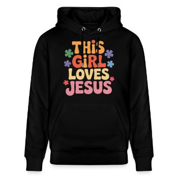 This Girl Loves Jesus - Stanley/Stella CRUISER Unisex Organic Hoodie - black - Front - Alina (178cm) & Michal (187cm)
