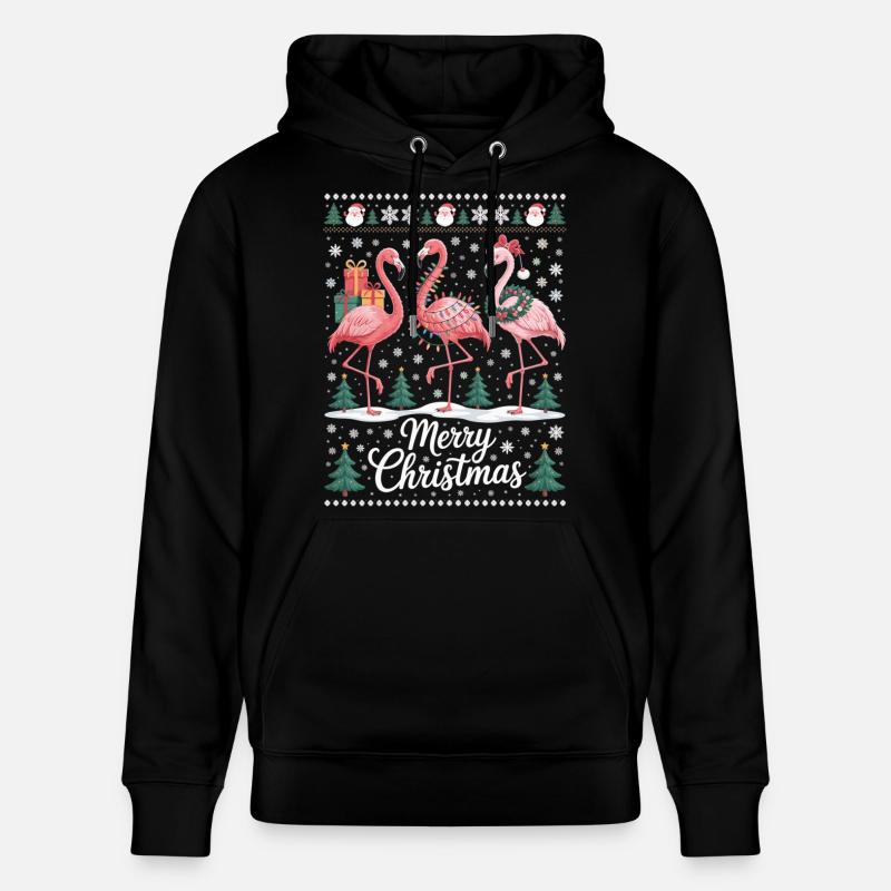 Weihnachtsflamingos mit Schneeflocken und Deko - Stanley/Stella Unisex Bio-Hoodie CRUISER  - Schwarz