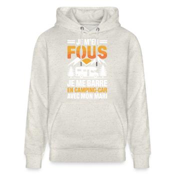 J’men Fous J’me Barre en Camping-Car Humour - Sweat à capuche bio CRUISER Stanley/Stella Unisexe - beige chiné - Devant - Alina (178cm) & Michal (187cm)