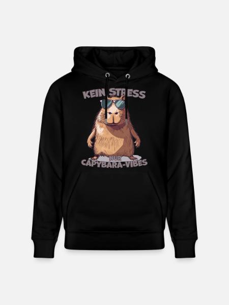 Capybara Saying No Stress Only Vibes - Stanley/Stella CRUISER Unisex Organic Hoodie - black
