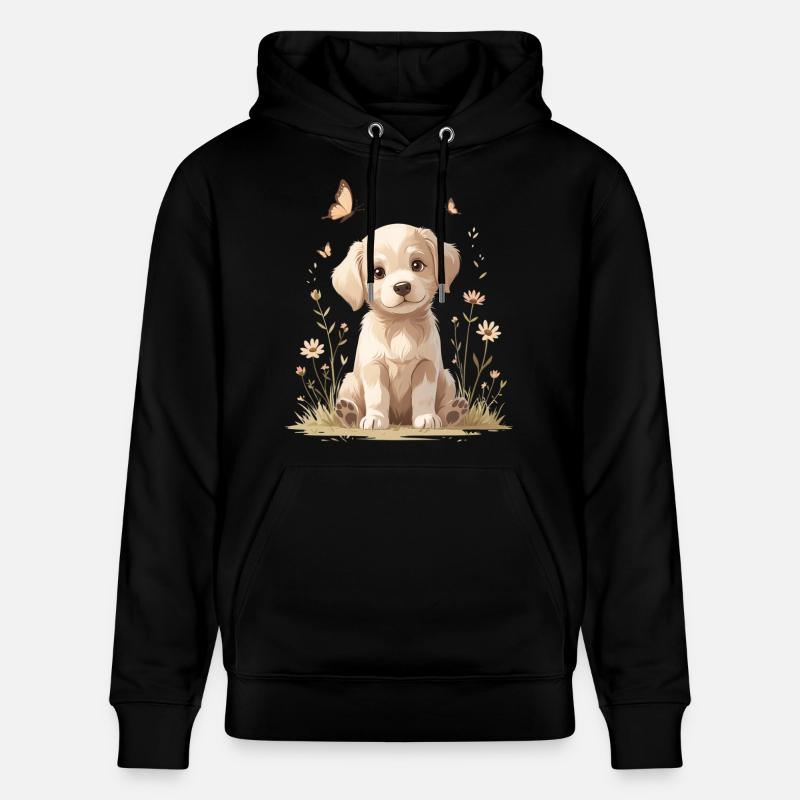 Chiot tendre sur la prairie fleurie - Sweat à capuche bio CRUISER Stanley/Stella Unisexe - noir