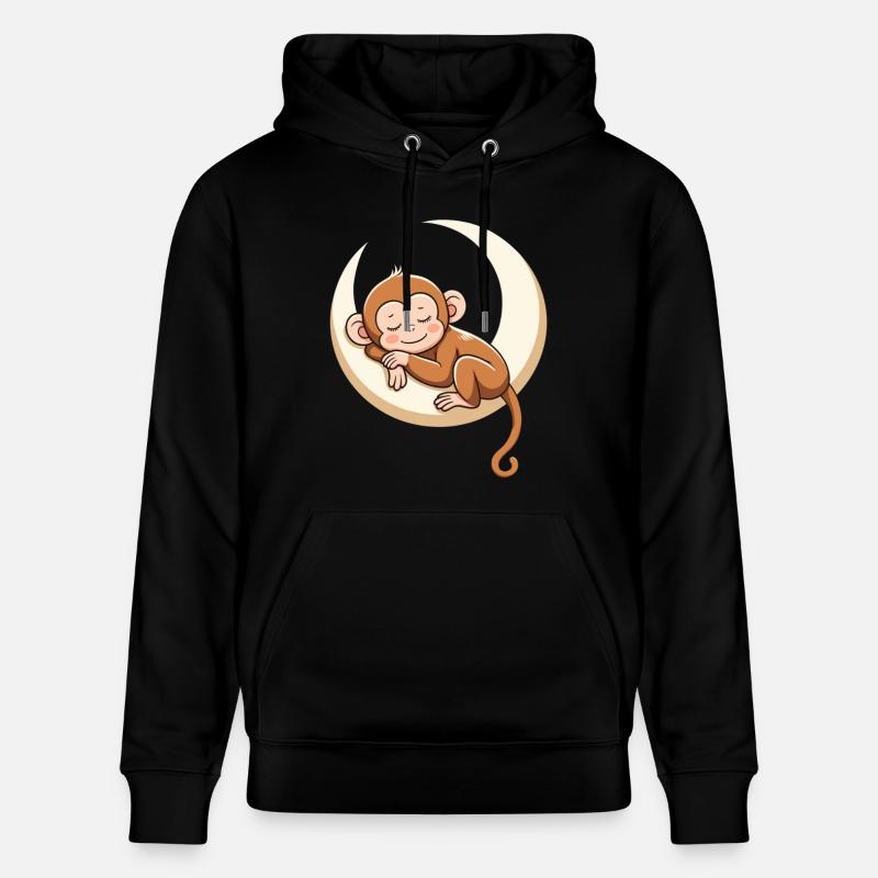 Sleeping monkey on moon pillow - Stanley/Stella CRUISER Unisex Organic Hoodie - black